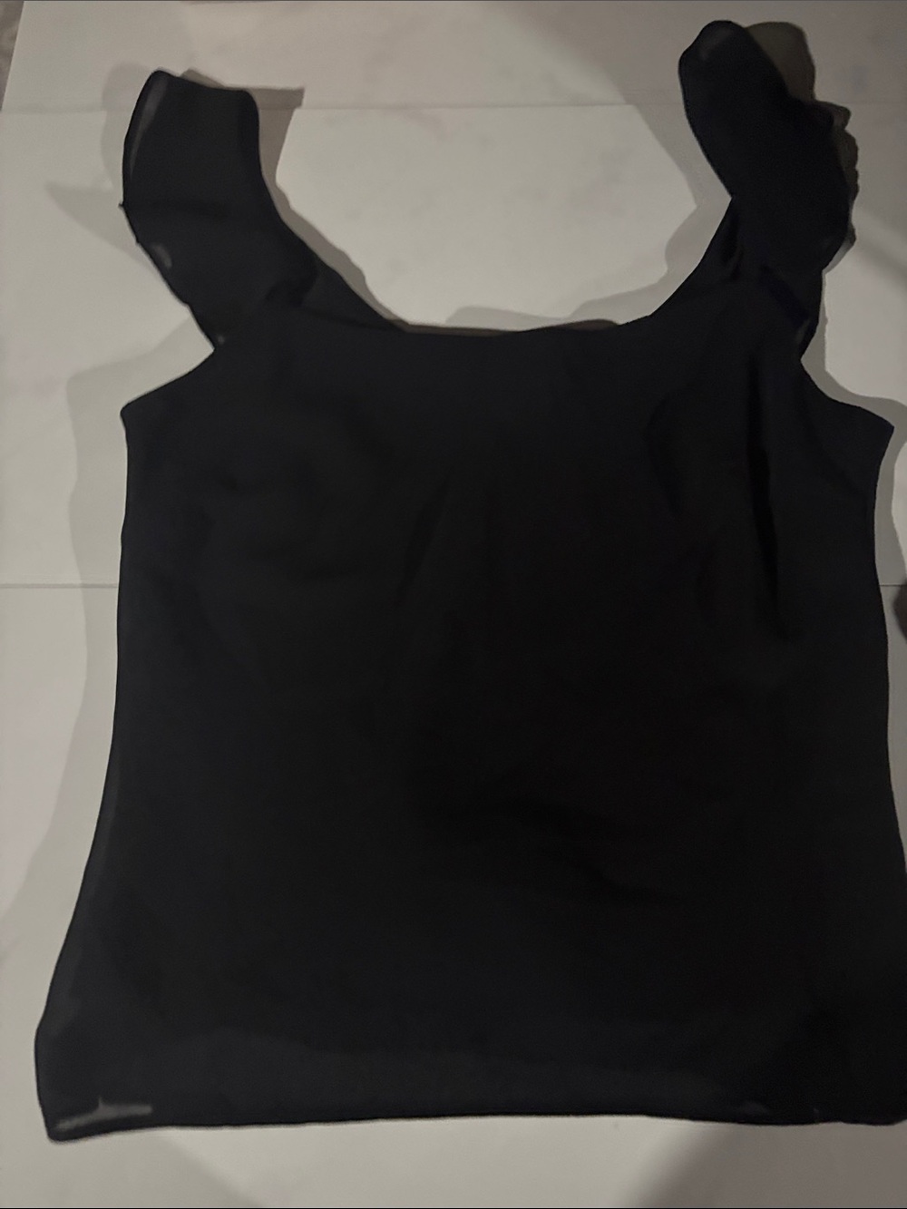 Vintage Women’s Black Ruffle Strap Tank Top